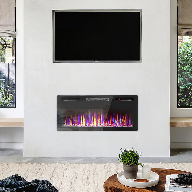 Alais Ultra-Thin Silence Linear Electric Fireplace, Recessed Wall Mounted Fireplace,12 Adjustable Flame Color & Speed,Touch Screen Remote Control with 8h Timer