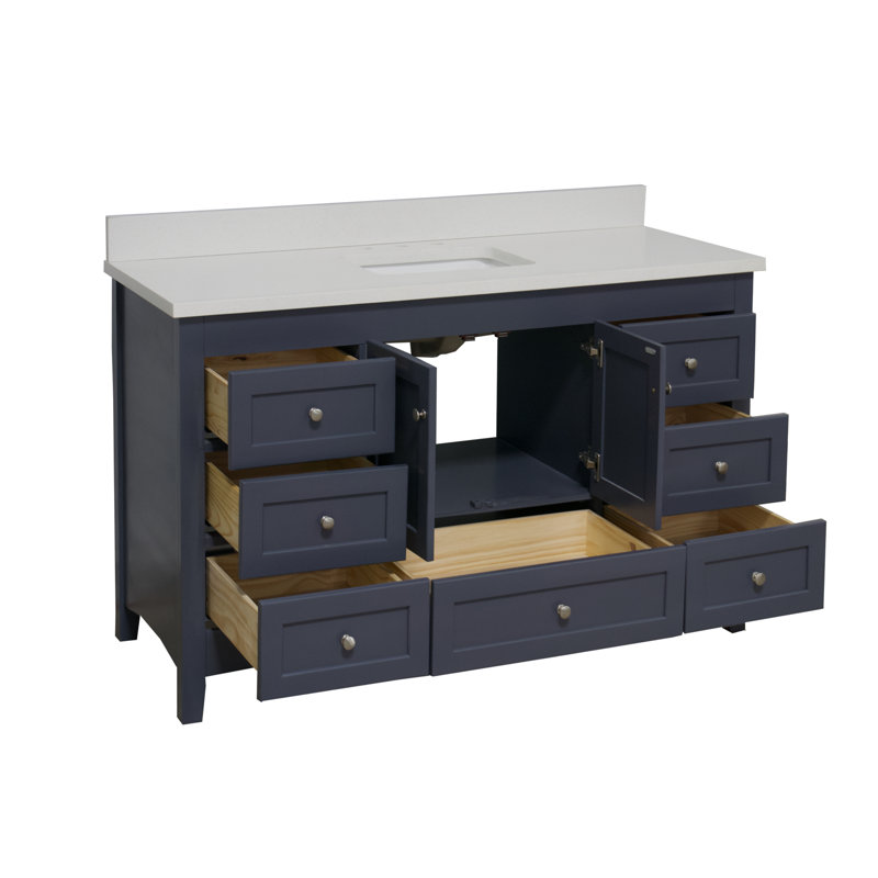 Ensemble de meuble-lavabo simple 60 po Edber, Quartz, Gris marine
