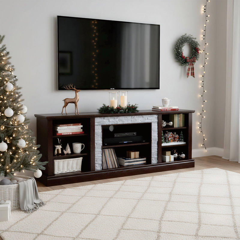 Meuble télé 70 po, console avec tablettes de rangement, Cerisier