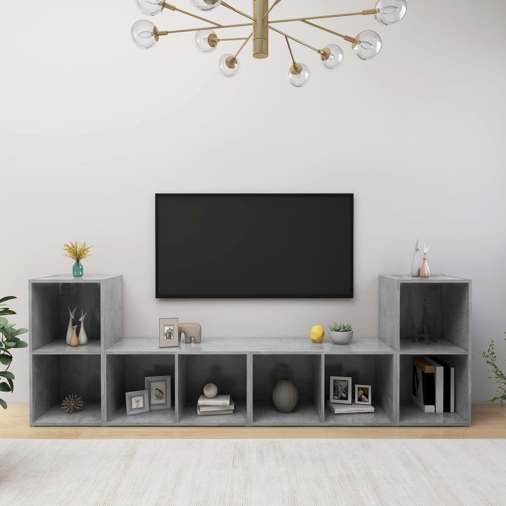 Vidaxl TV Cabinet - 4 Pcs - Concrete Grey - Engineered Wood - 72x35x36.5 cm - Image 3