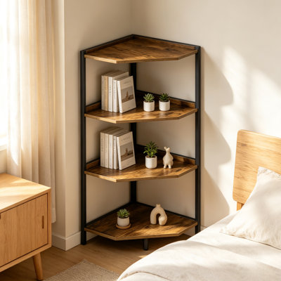 4-Tier Corner Display Shelf – Metal Frame Multifunctional Storage Rack for Small Spaces & Home Office