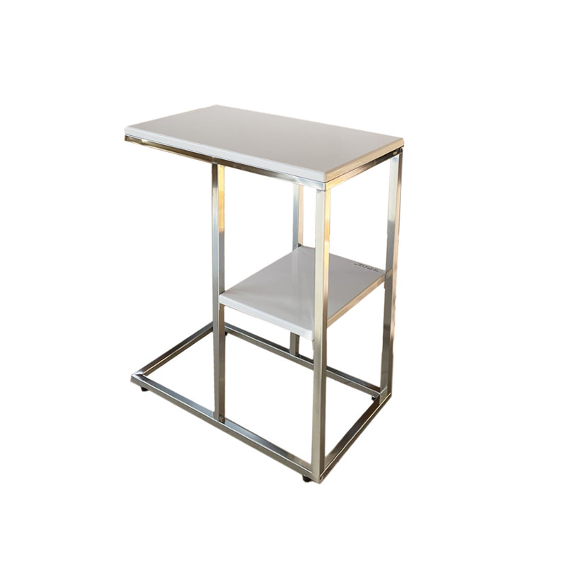 C Shaped Table With Shelf-Black, White