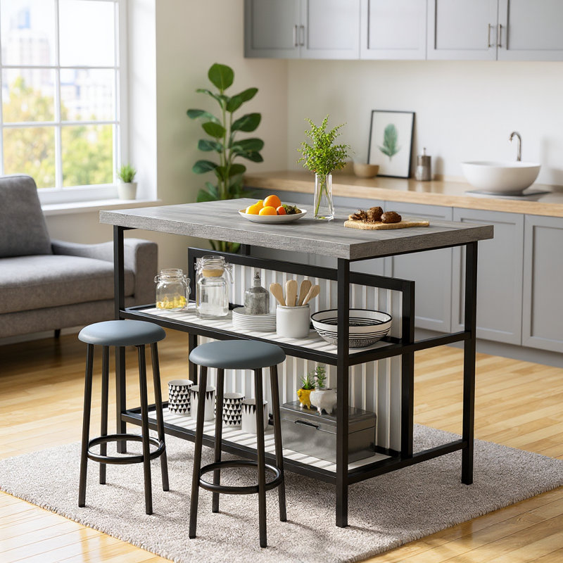 Ensemble d'îlot de cuisine en fer 47,24 "Grondin, Gris clair