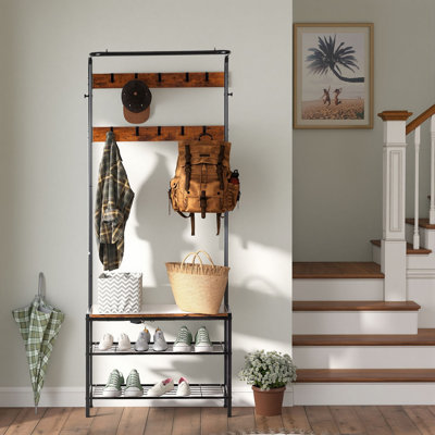 4-In-1 Entryway Hall Tree With 10 Hooks, 28.3'' Wide Coat Rack With Bench and Shoe Storage