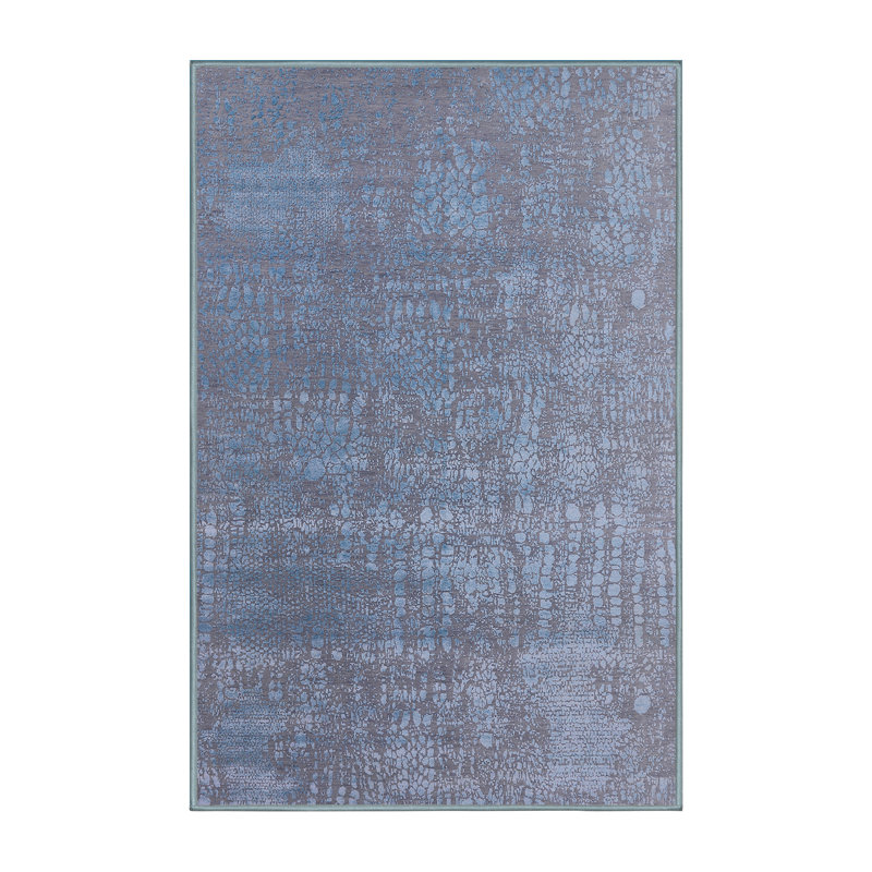 Tapis bleu / gris à motif abstrait Bowlus, Rectangle 4 pi x 6 pi