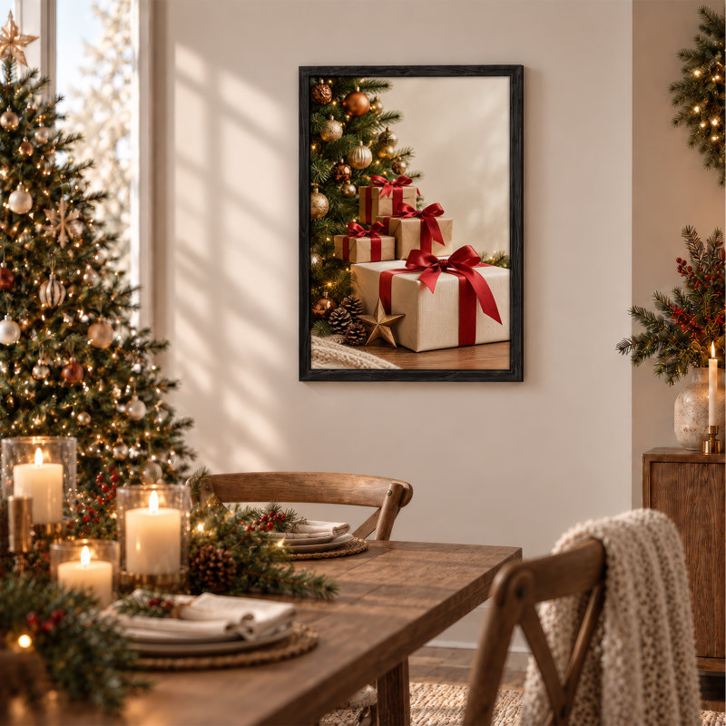 Wrapped Gift Boxes with Red Ribbons and Tree Christmas Canvas Wall Art, 48"H x 36"W