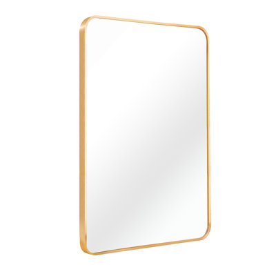 24X32 Inch Gold Rectangular Wall Mirror For Bathroom - 4Mm Glass, Rust Aluminum Alloy, Shatterproof Design And Reinforced Hooks Easy Hanging Contemporary Spaces Hd Protection Simple Installation With