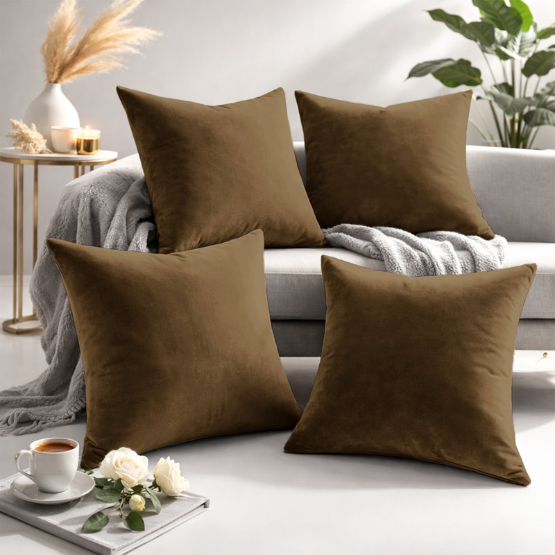 Square Scatter Velvet Cushion Cover ( Set of 4 ), Brown