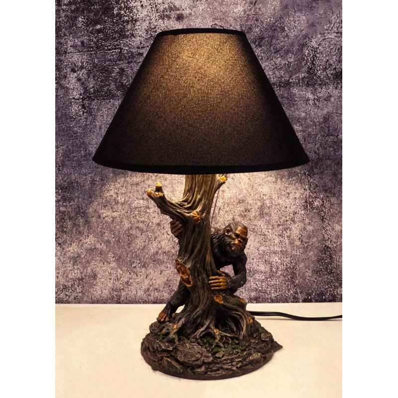 Mythical Creature Sasquatch Big Foot Cryptid Ape By Tree Trunk Table Lamp Décor