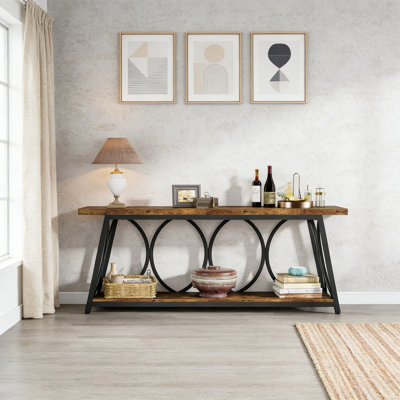 Console industrielle 70,9 "à 2 niveaux, canapé avec tablettes pour le salon et le vestibule