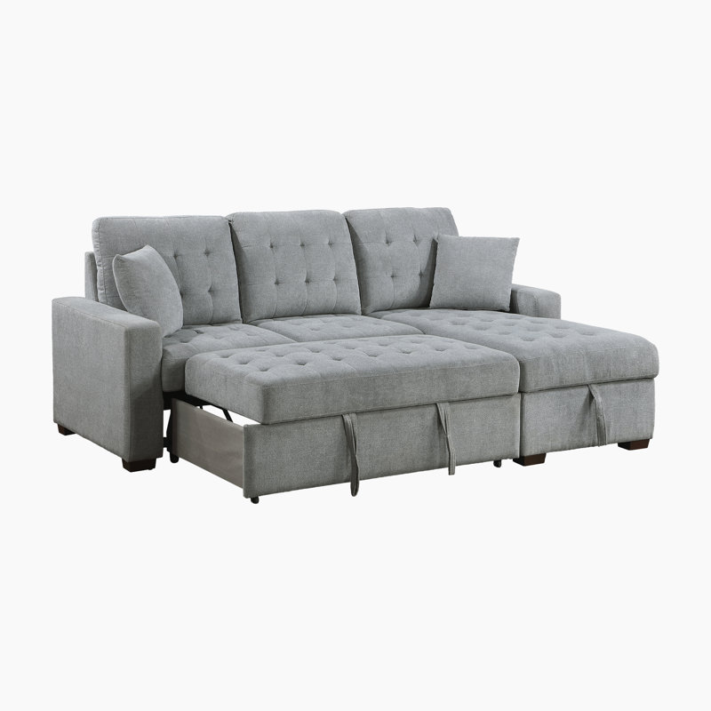 Eleen 2-Piece Sectional Sofa Sleeper with Hidden Storage, Gray Fabric, Right Hand Facing