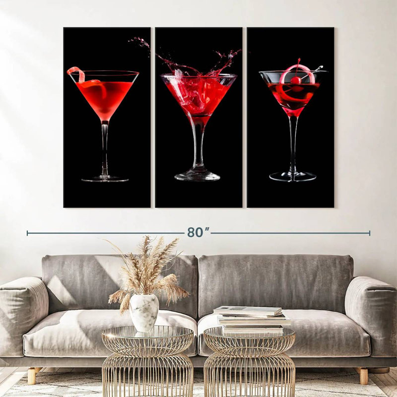 Maraschino cerise cocktail 3 pièces, H 42 po x l 65 po