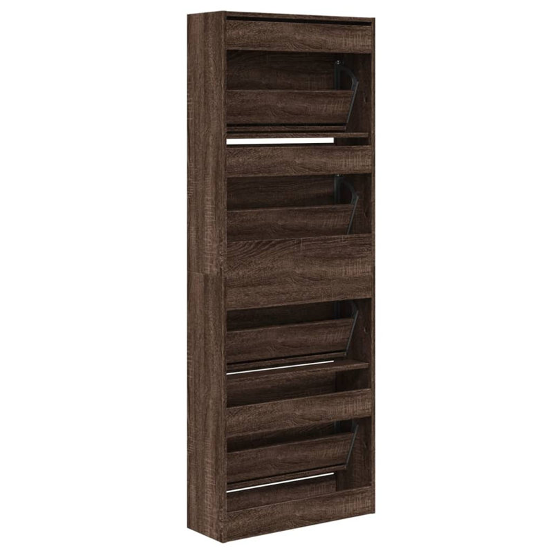 8 Pair Shoe Storage Cabinet, Brown Oak