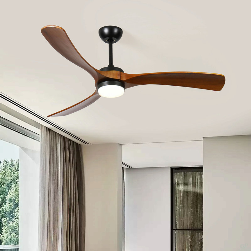 Ventilateur de plafond 52 po 3 feuilles en bois massif, 52 po de largeur
