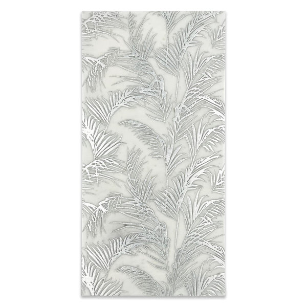 12" x 24" Engraved Marble Tile -Silver Leaf Handmade