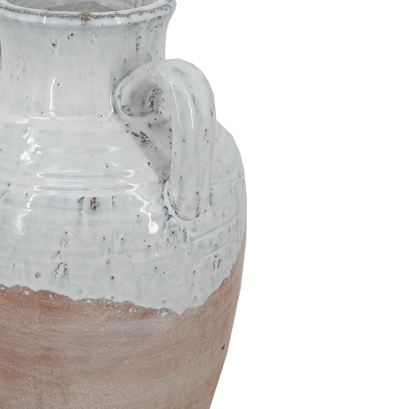 Vase en terre cuite Amphora avec finition blanc vieilli et brun clair naturel