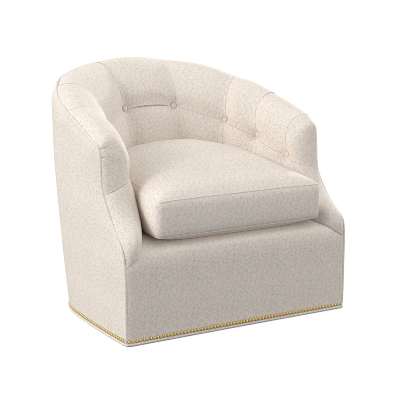 Calvert Swivel Barrel Chair, Polished Brass Small, Filigree Ivory 100% Polyester