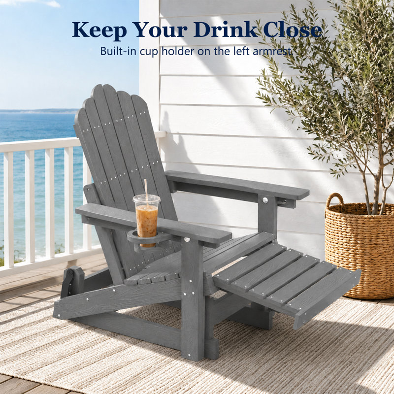 Chaise berçante d'extérieur en PEHD Adirondack, Gris lointain, Yes