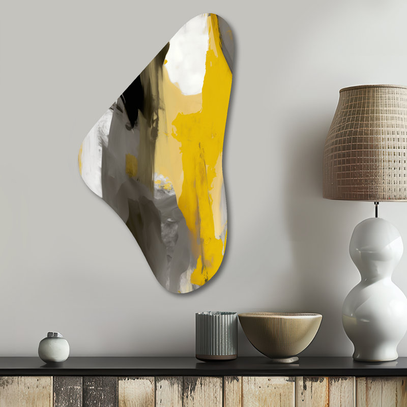 Art mural asymétrique jaune moutarde et gris vif II, H 31 po x l 17 po