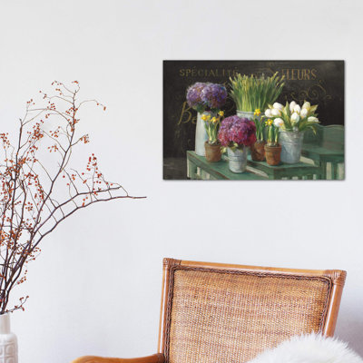 Les Fleurs Printemps On Black by Danhui Nai - Wrapped Canvas Painting
