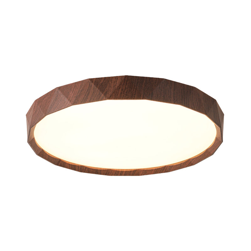 Nordic Round Dimmable Wood Grain Led Flush Mount, Walnut