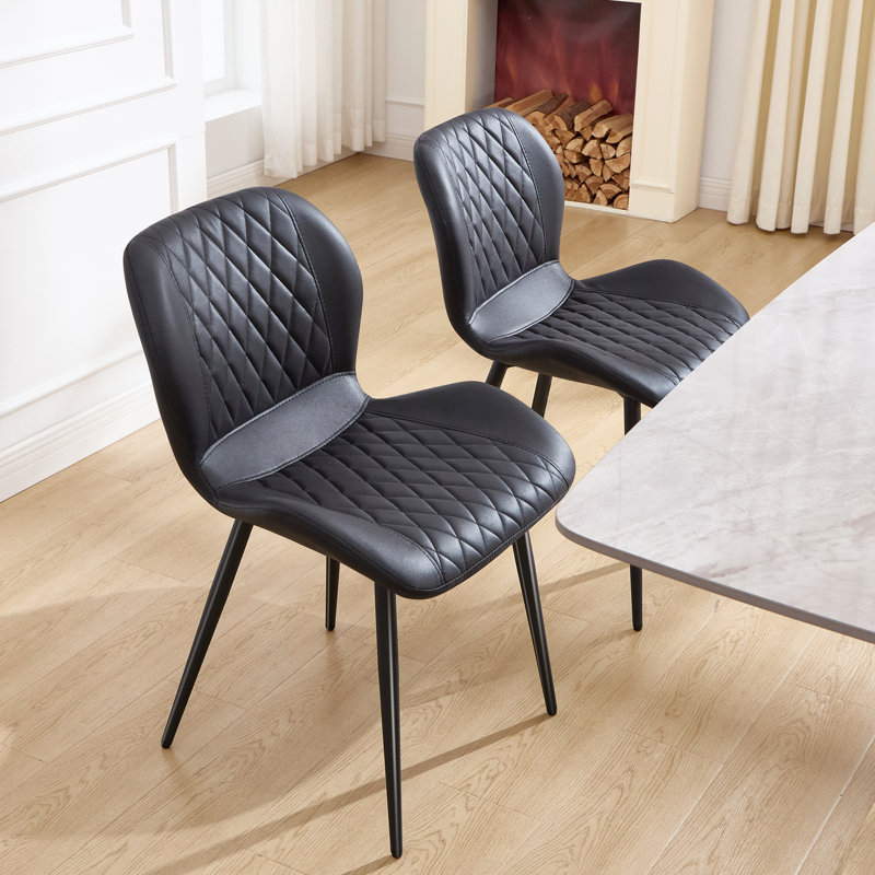 Modern Dining Chair with Faux Leather Upholstery and Metal Legs, Black