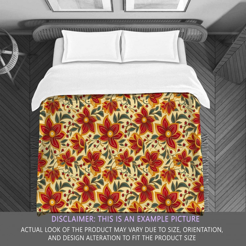 Machine Printed Comforter, Queen Comforter, Red/Yellow Floral