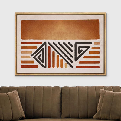 «Geometric Line» d'inspiration africaine, collage tribal de formes abstraites de formes abstraites, encadré sur toile