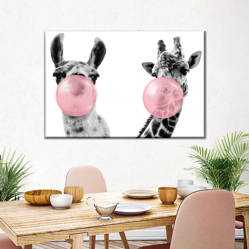 Drôle de lama et de girafe sur toile, H 8 po x l 12 po x P 1 po