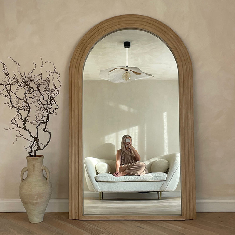 Miroir demi-cercle en bois manufacturé, 70,87 po x 39,37 po