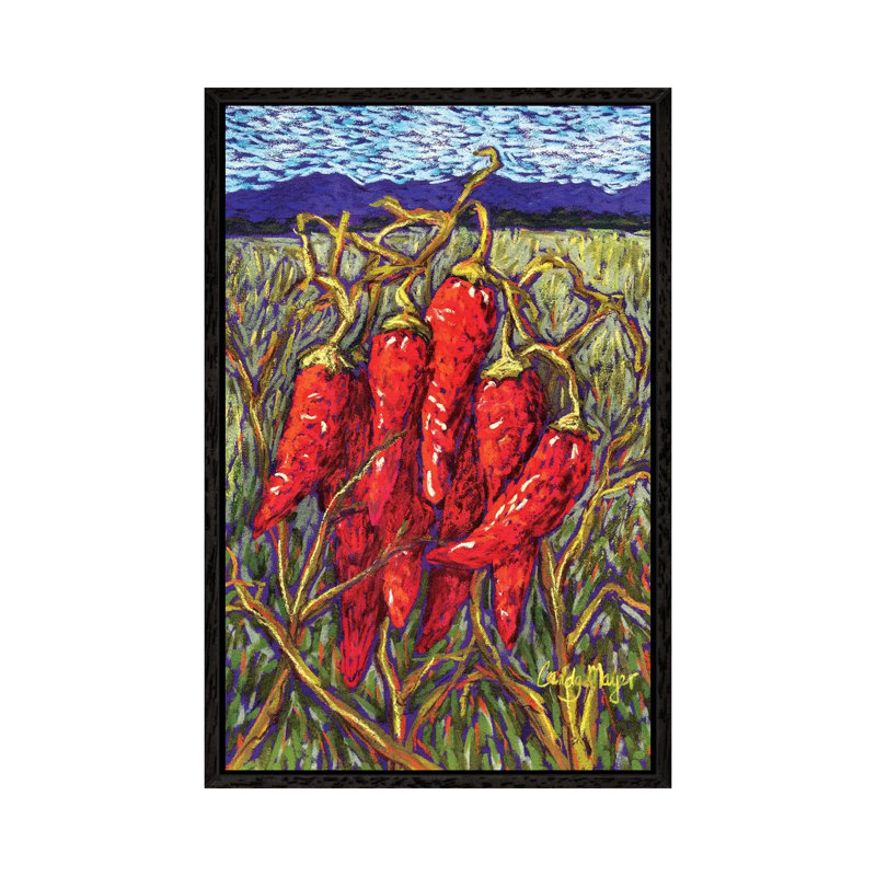 Chiles In Pastel by Candy Mayer - Painting on Canvas, Black Framed Canvas, 66.04cm H x 20.32cm W x 3.81cm D
