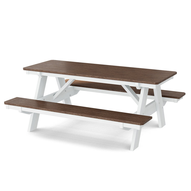 Heritage 72" Picnic Table with Attached Benches, Tudor Brown/White