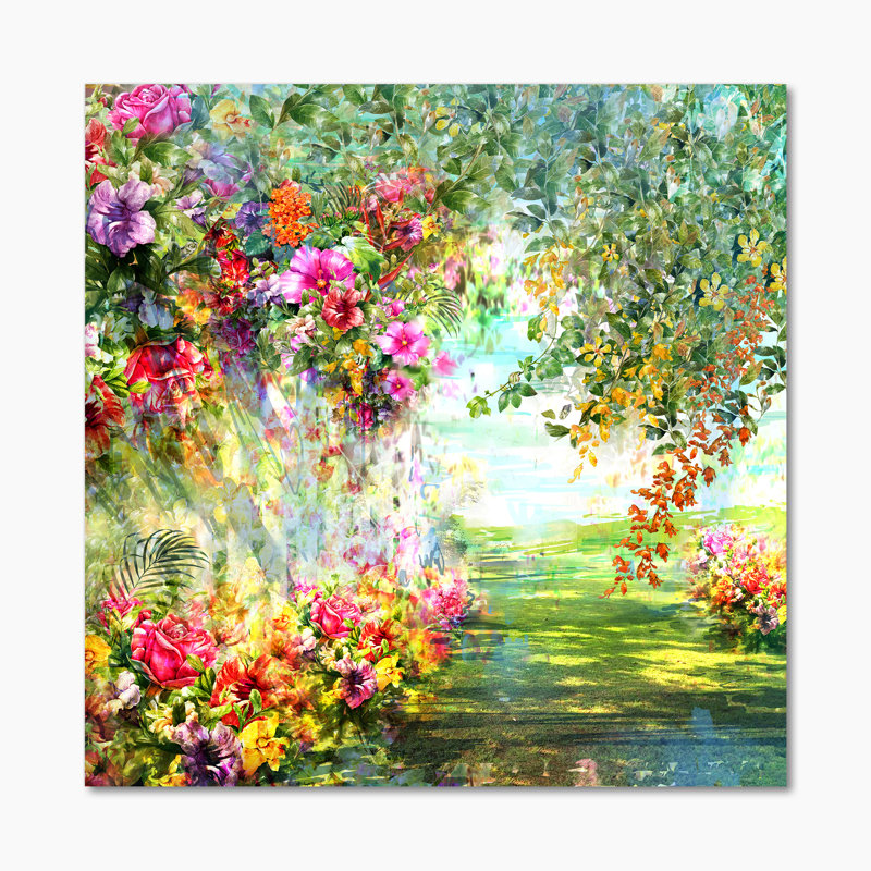 «Multicolor Spring Flowers Impression VI», reproduction d'art sur toile encadrée, H 16 po x l 16 po x P 1 po, Toile tendue