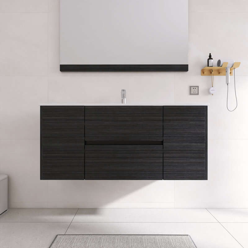 Ensemble de meuble-lavabo simple 48 po avec lavabo en céramique | Tiroirs en U à fermeture en douceur, Gris argenté