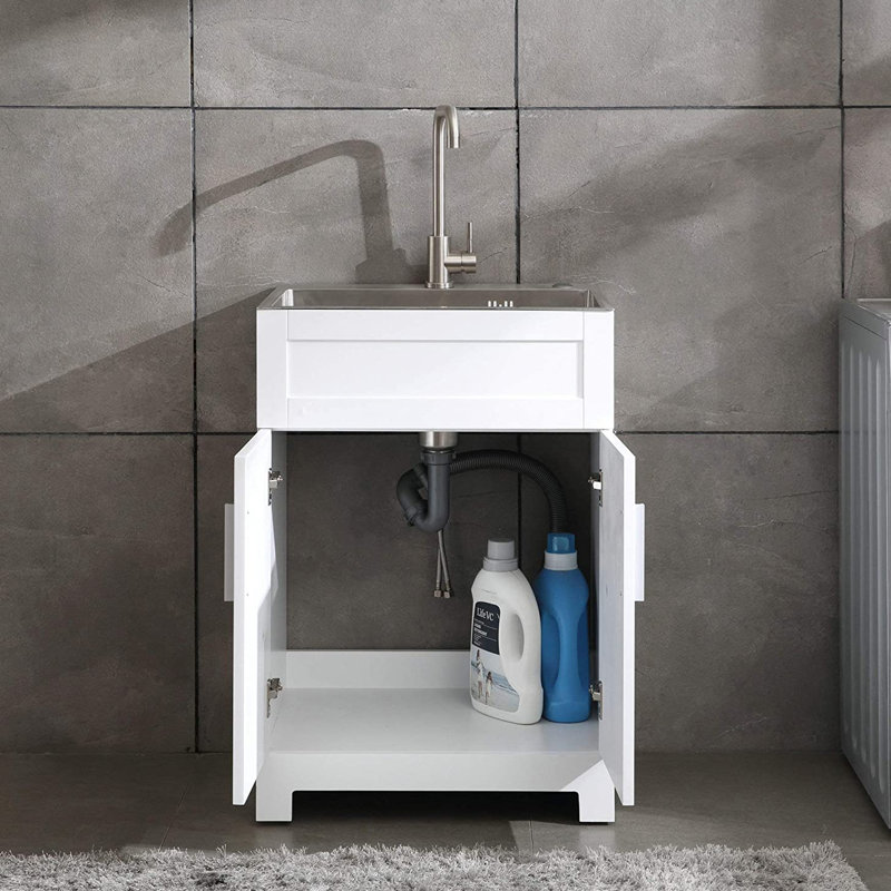 24'' L x 18'' W White Freestanding Laundry Sink with Faucet