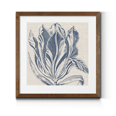Reproduction d’art sur toile imprimée encadrée sur toile Indigo floral sur lin