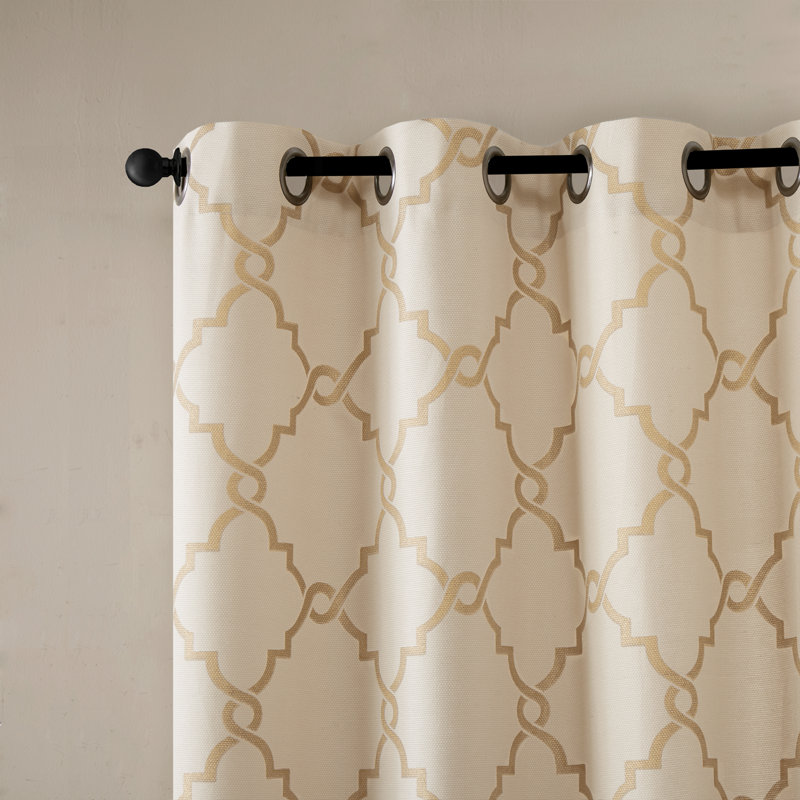 Saratoga Beige and Gold Cotton Blend Grommet Top Valance
