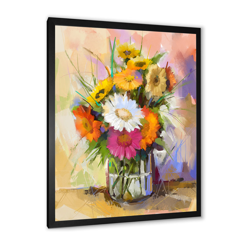 Bouquet de fleurs de gerbera - Peinture, Cadre photo noir, H 20 po x l 12 po x P 1 po
