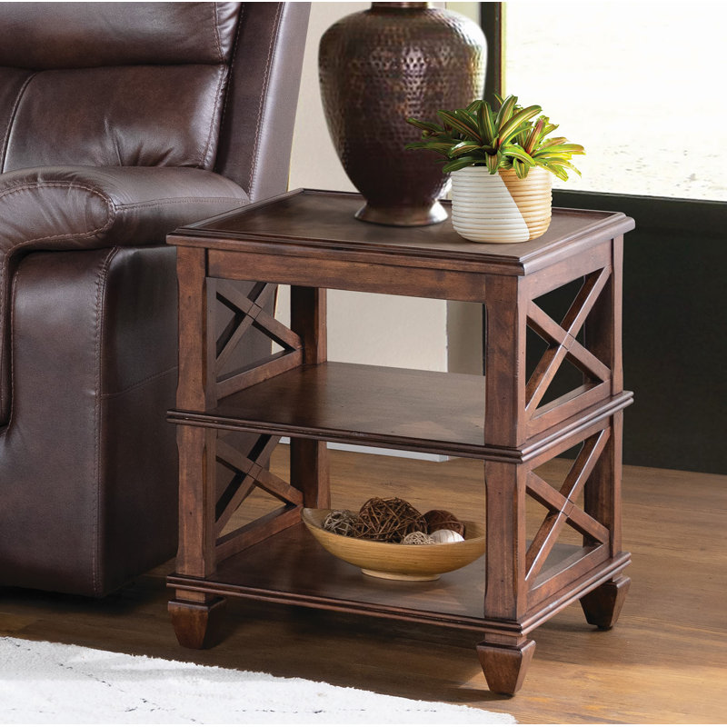 Hilma 21-Inch Square Wood End Table with Dual Shelves
