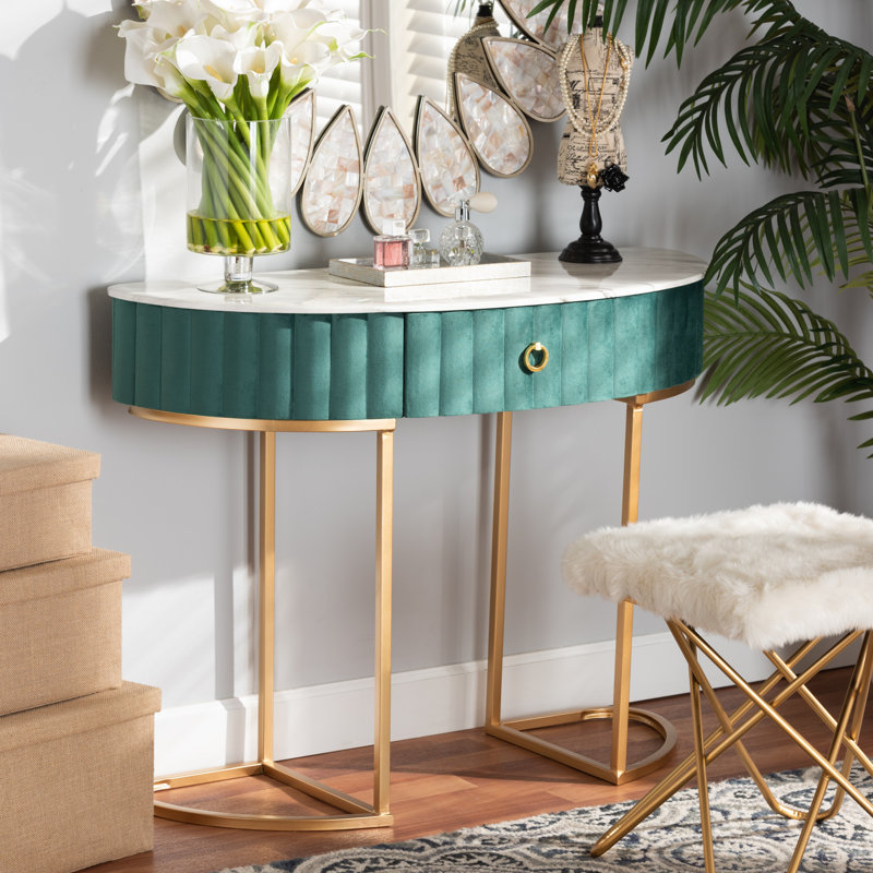 Koey Half Moon Console Table, Faux Marble, Gold 29.90'' H X 39.40'' W X 15.70'' D