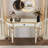 47" Halfmoon Mirrored Console Table With Fluted Glass & Crystal Knob Drawer  Silver Entryway Vanity Desk For Bedroom/Dressing Room(Gold+Sliver)-1119240505