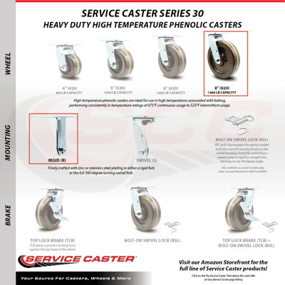 4 Piece Phenolic Caster Set with 2 Brakes/Swivel Lock 2 Rigid
