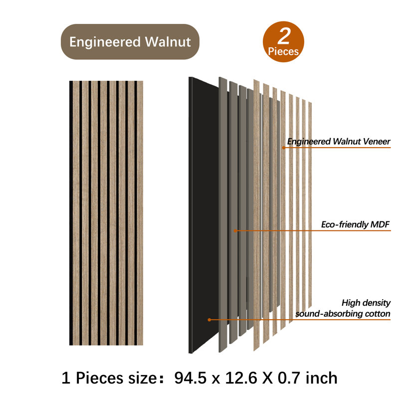 Panneaux muraux insonorisants 3D 94,5 "x 12,6" (ensemble de 2), Noyer