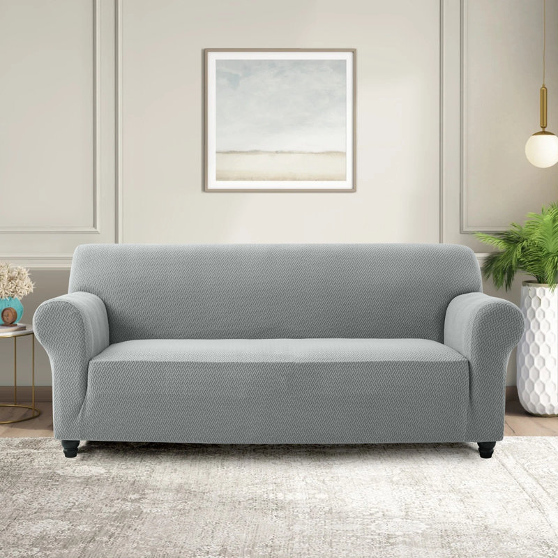 Spandex Stretch Sofa Cover - Jacquard Pattern Sofa Slipcover & Furniture Protector, 179cm W x 280cm D (3 Seater), Grey