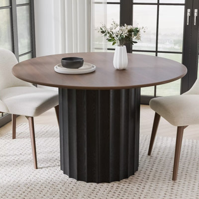 46" Two-tone Round Oak Dining Table with Solid Wood Pedestal Modern Kitchen Table for Living Room Dining Room Seats 4