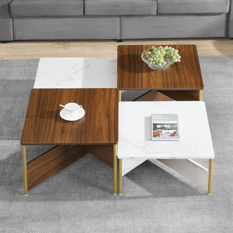 Versatile Modern Nesting Coffee Tables Set Of Four, Free Adjustable Shape, Ideal For Various Living Room Layouts And Functions
