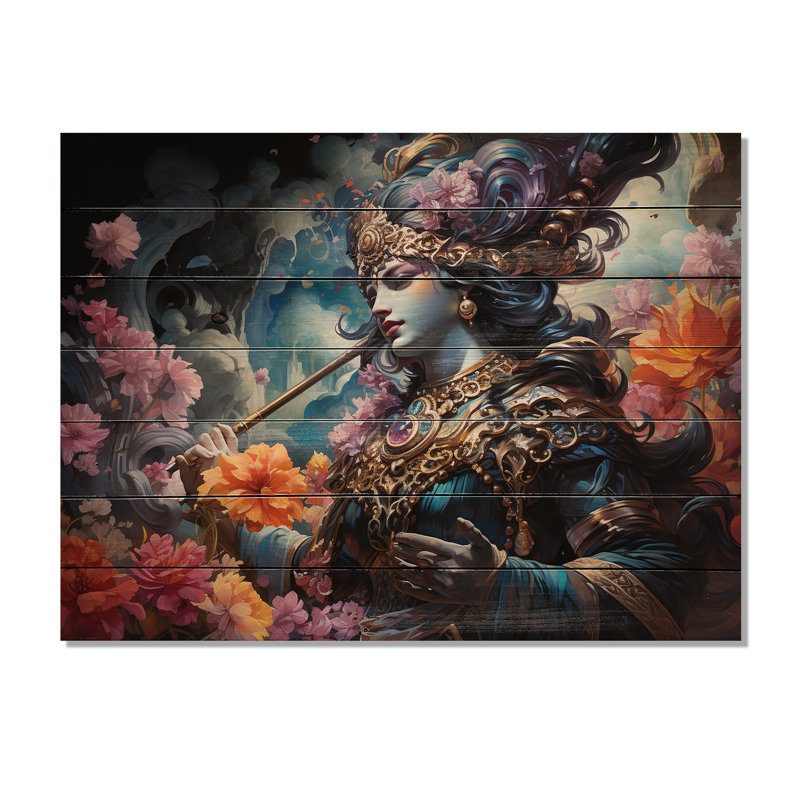 «Hinduisim Art Bhagavad Gitas II» sur bois, H 24 po x l 32 po x P 0,78 po