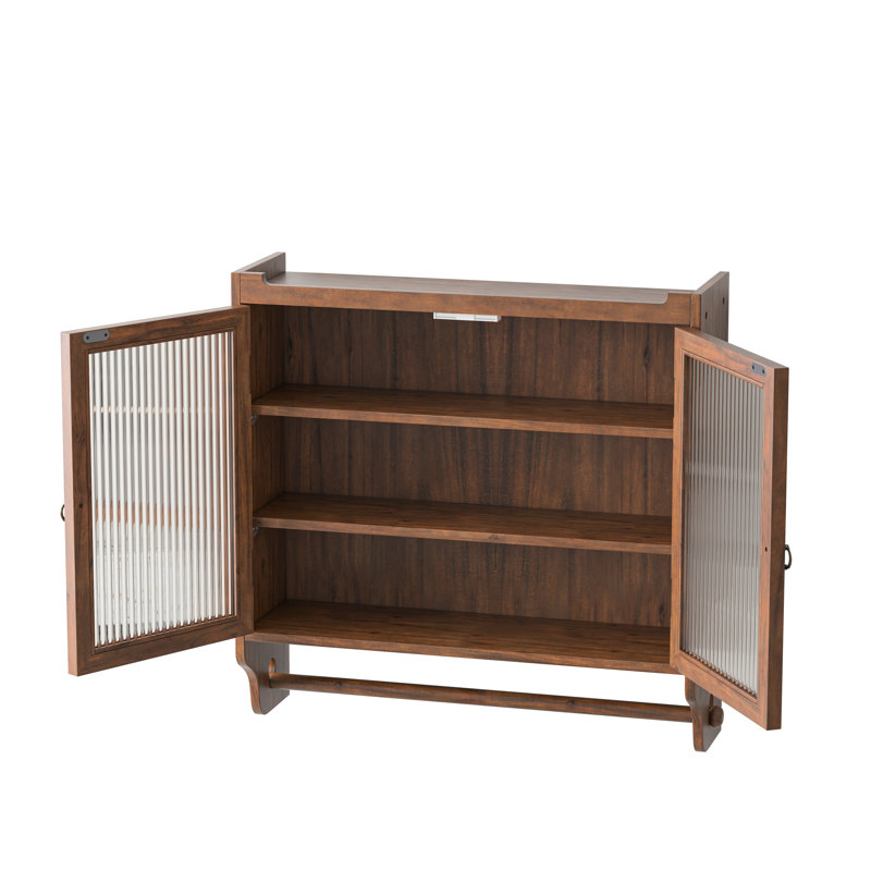 Armoire de rangement de style rétro - porte-serviettes, porte en verre de 24,8 po, trois pièces, brun pour mur avec porte