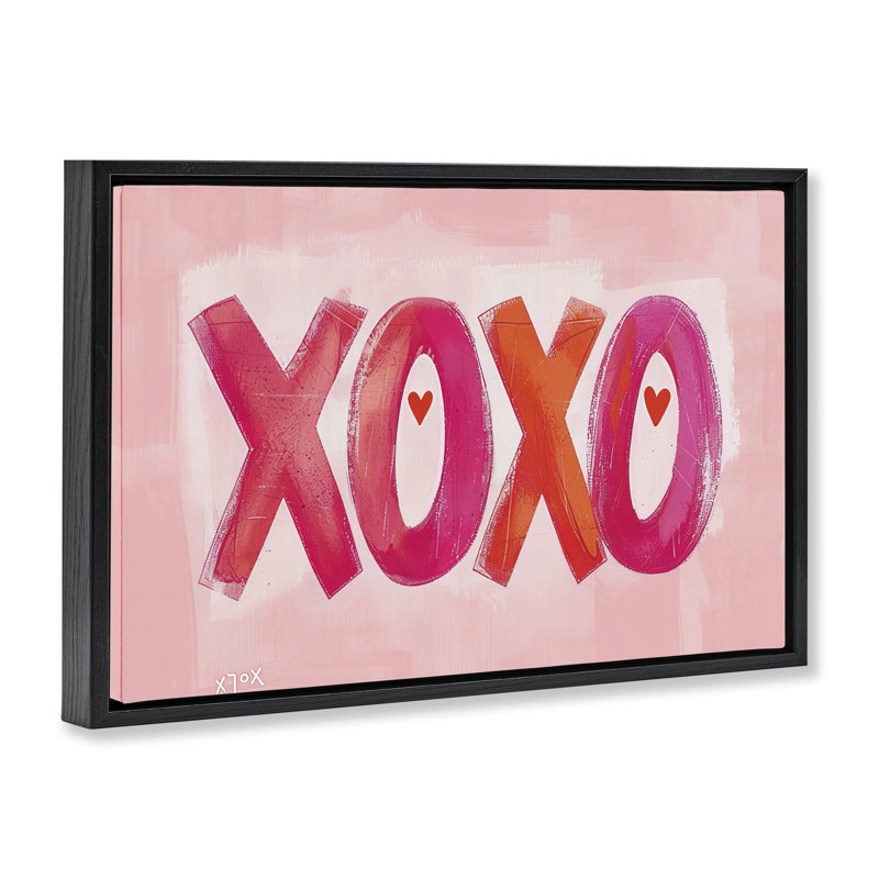 Cadre flottant rose XOXO avec coeurs, design par LSR Design Studio, Cadre flottant noir de jais, H 21 po x l 31 po