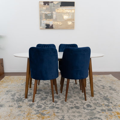 Gimpel 5 - Person Solid Wood Oval Dining Set with Velvet Upholstered Chairs